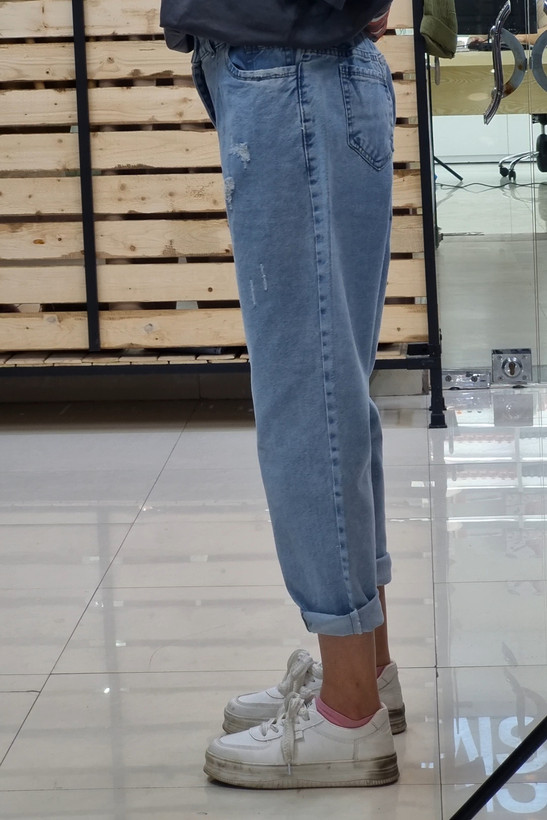 شلوار مام فیت آبی قد۹۰