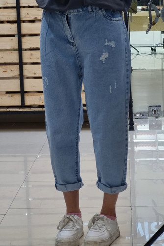 شلوار مام فیت آبی روشن قد ۹۰