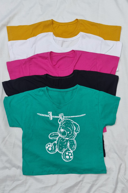 کراپ تیشرت طرحدار فری سایز قد۵۰