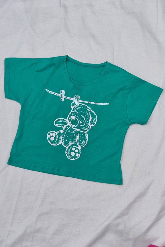 کراپ تیشرت طرحدار قد۵۰ سبز