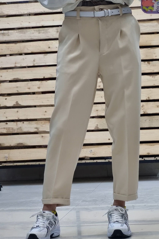 شلوار مام فیت کرپ دبل دمپا پاکتی قد۹۰ کرمی