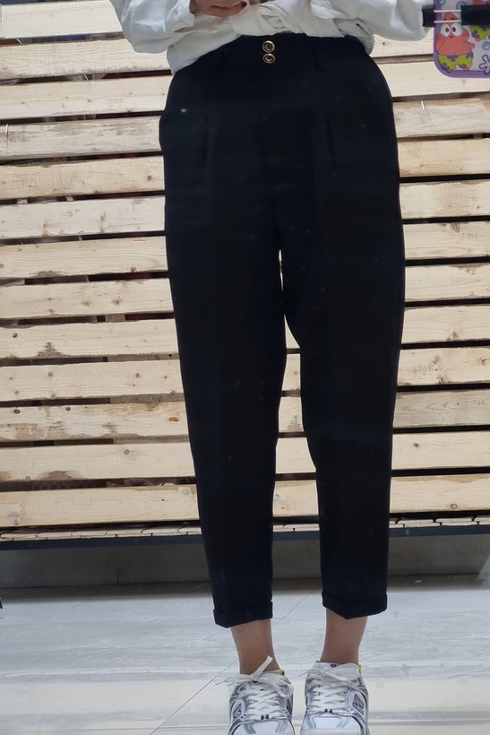 شلوار مام فیت کرپ دبل دمپا پاکتی قد۹۰ مشکی