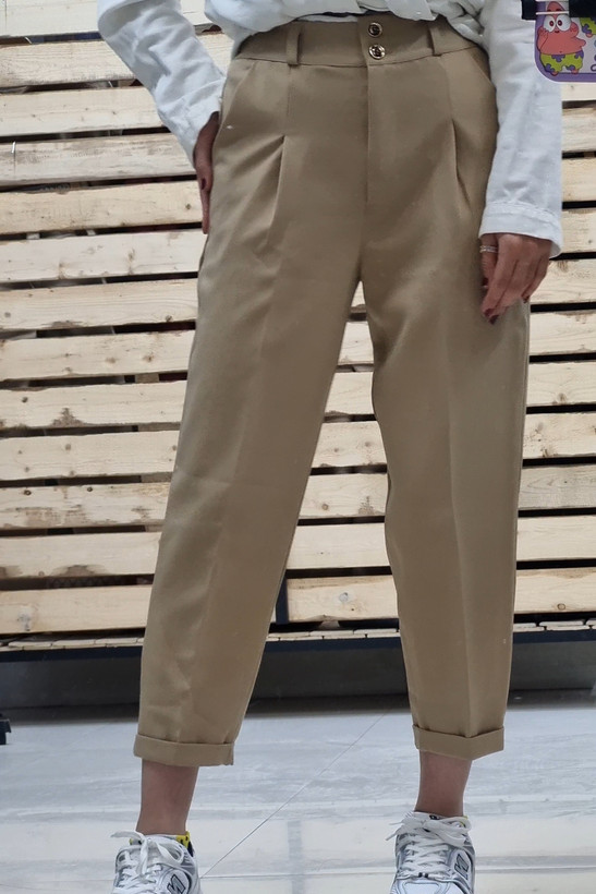 شلوار مام فیت کرپ دبل دمپا پاکتی قد۹۰ نسکافه ای