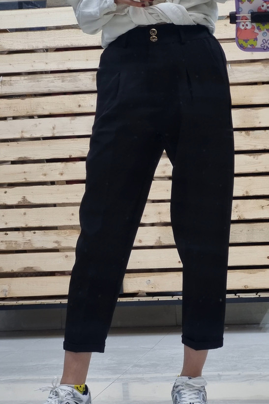 شلوار مام فیت کرپ دبل دمپا پاکتی قد۹۰ مشکی