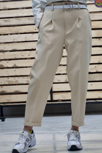 شلوار مام فیت کرپ دبل دمپا پاکتی قد۹۰ کرمی