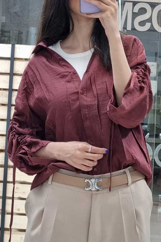 شومیز وارداتی آستین گت زرشکی