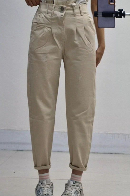 شلوار مام فیت کرمی قد۹۰