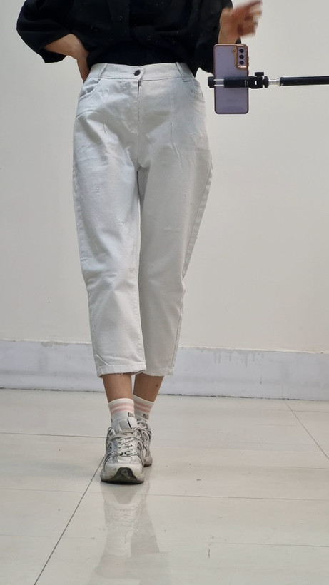 شلوار مام فیت سفید قد۸۸