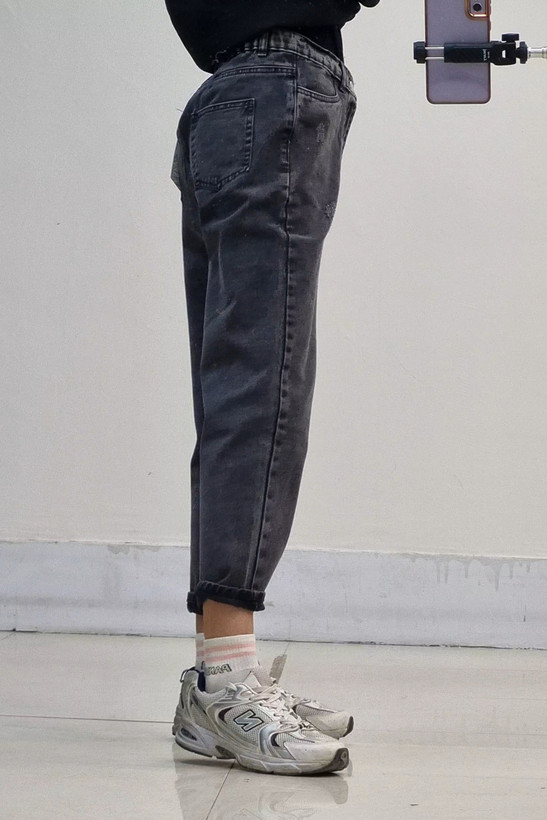 شلوار مام فیت زغالی قد ۹۰