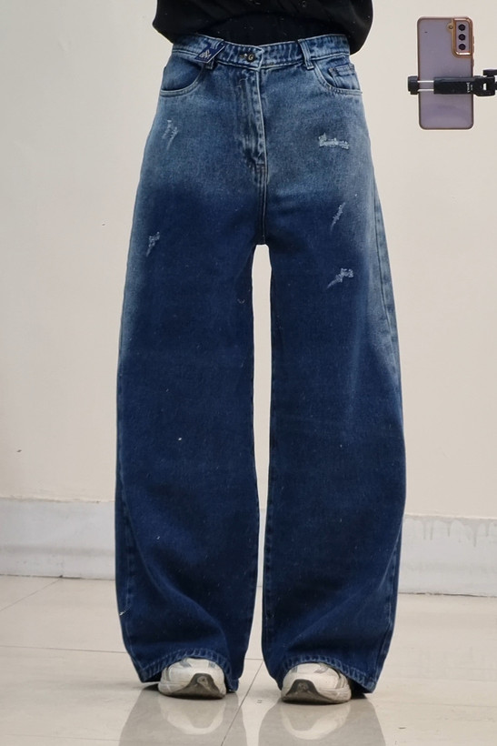 شلوار فول بگ آبی تیره قد۱۱۰