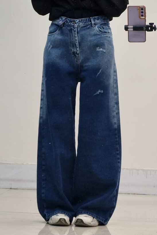 شلوار فول بگ آبی تیره قد۱۱۰