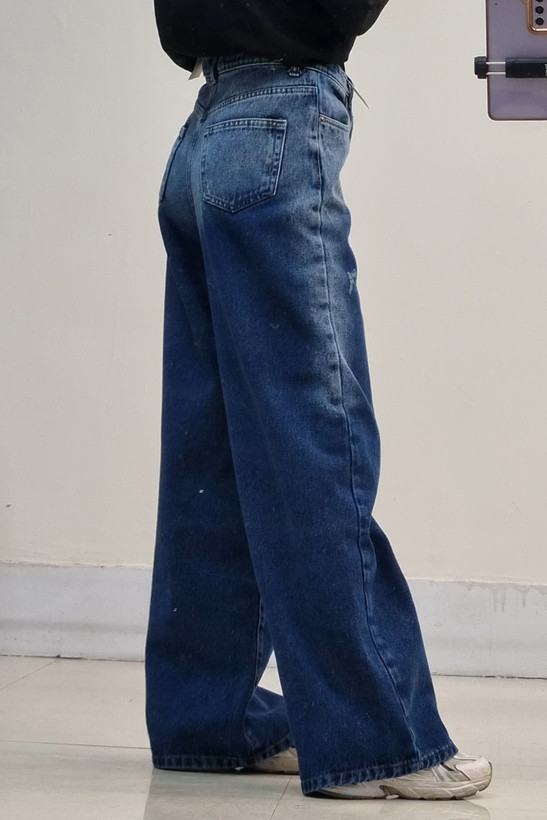 شلوار فول بگ آبی تیره قد۱۱۰