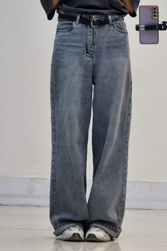 شلوار فول بگ آبی طوسی قد۱۱۰