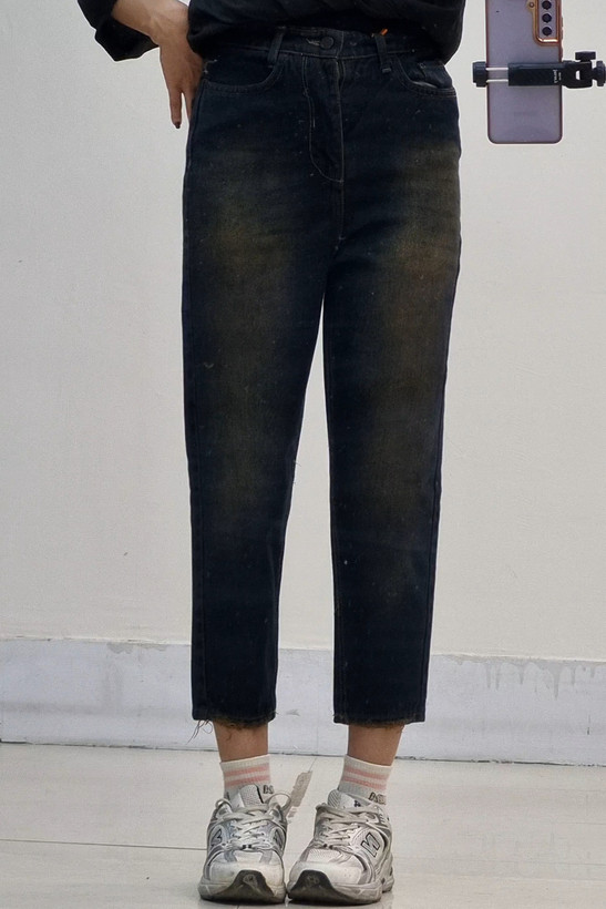 شلوار مام فیت ابی تیره تینت کثیف قد۸۸