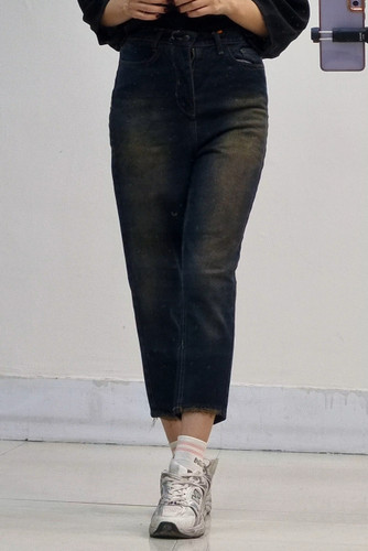 شلوار مام فیت ابی تیره تینت کثیف قد۸۸