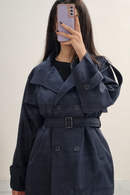 ترنچ کت سرمه ای برشکا قد۷۰