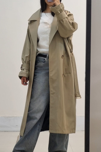 ترنچ کت نخودی بلند