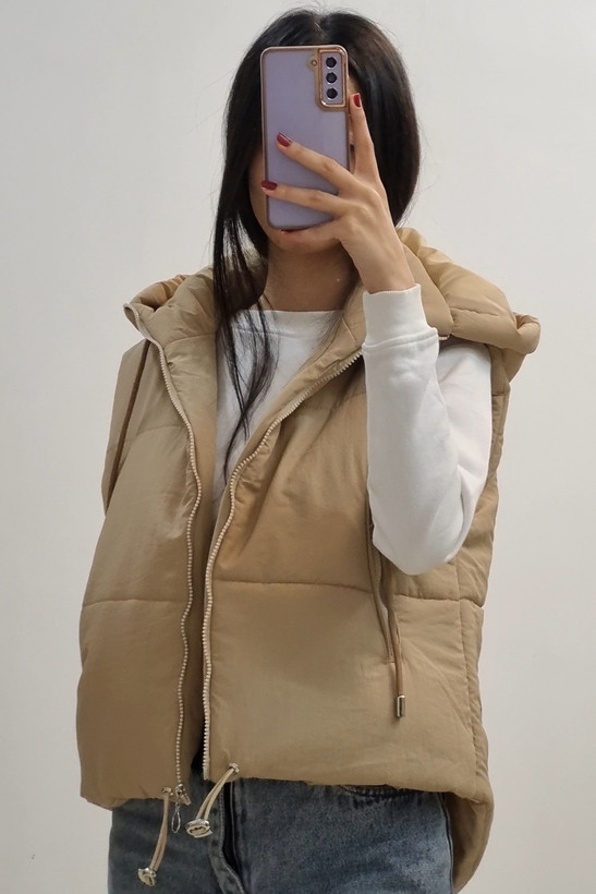 پافر کلاه دار فری سایز قد۵۵ نسکافه ای