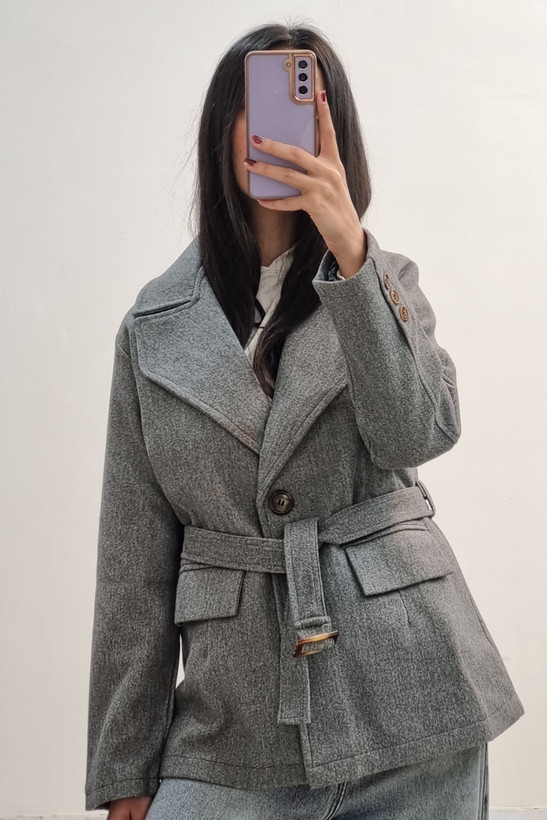 کت فوتر طوسی تک دکمه