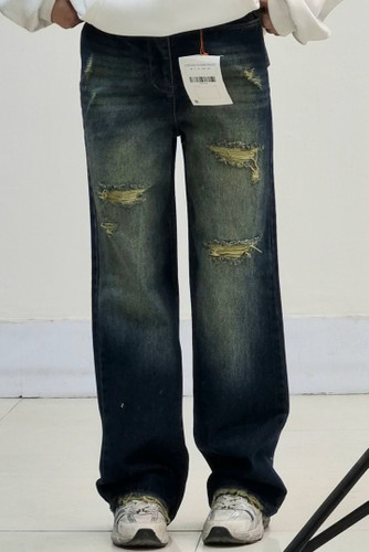 شلوار نیم بگ آبی تیره قد۱۰۸