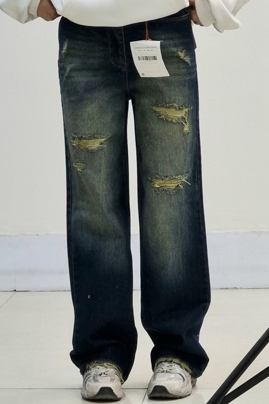 شلوار نیم بگ آبی تیره قد۱۰۸