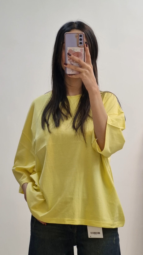 تیشرت باکسی نخ پنبه لیمویی