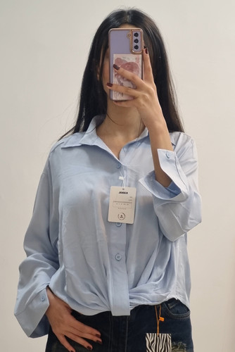 شومیز کوتاه گره ای آبی روشن